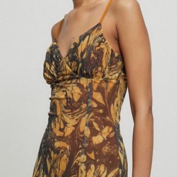 Urban Outfitters Midi Dress Brown and Orange/Yellow Swirl - Picture 1 of 4